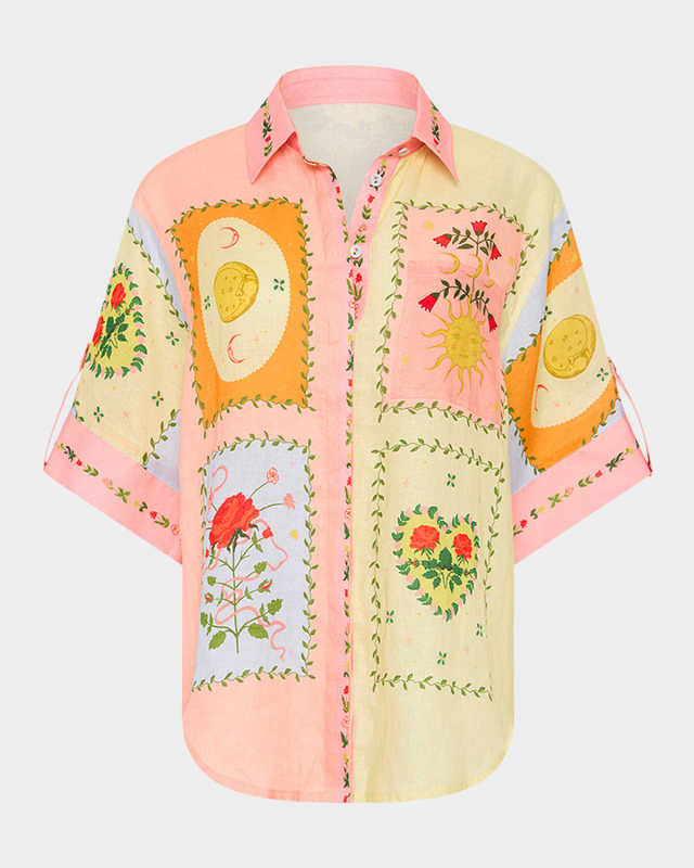 Siesta Tile-Print Linen Shirt